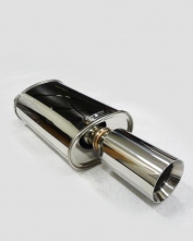Stainless Universal MV Oval Muffler With Cannon Tip Side In/ Center Out 2.5