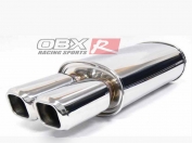 Stainless Universal MV Oval Muffler W/ Dual Square Tips, Center In/Dual Out 