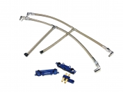 Fuel Injection Rail + T-Braided Hose Fits 02 thru 14 Subaru WRX STI (Blue, Silver, Red) 