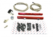 Red Stainless Fuel Rail Fits 86 to 95 Ford Mustang 5.0L W/ Braided Hoses 